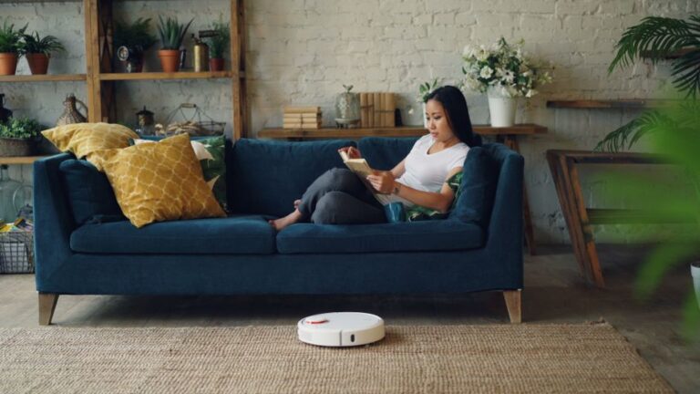Robot vacuum cleaner cleaning the floor in a home