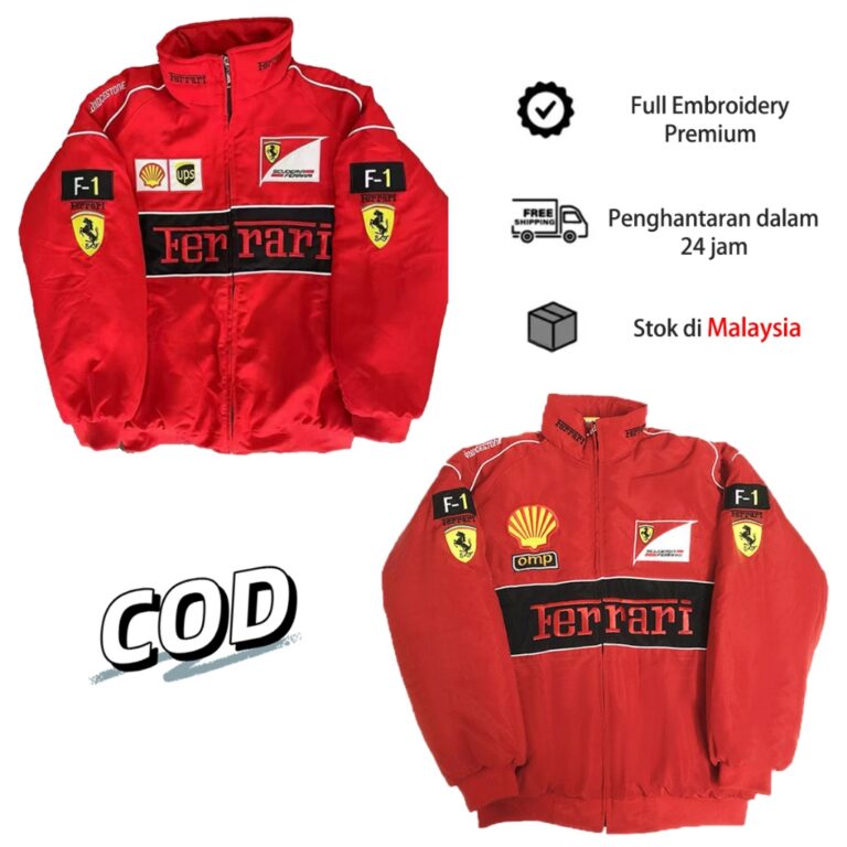 F1 Ferrari Embroidery Racing Jacket: Gaya Retro untuk Peminat Permotoran