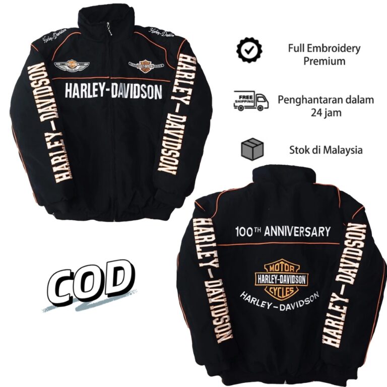 Harley Davidson Racing Embroidery Jacket Lelaki: Jaket Kalis Angin Tanpa Padding Cotton Sesuai Cuaca Malaysia?