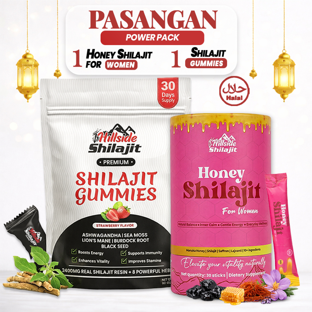 Hillside Shilajit Combo Pack: Gabungan Stick Cecair dan Gummy untuk Rutin Tenaga Wanita
