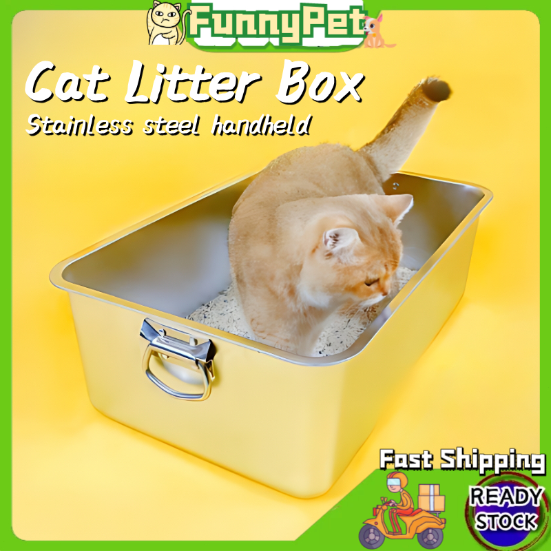 Kelebihan Premium Stainless Steel Cat Litter Box Extra Large Splash untuk Kucing Anda