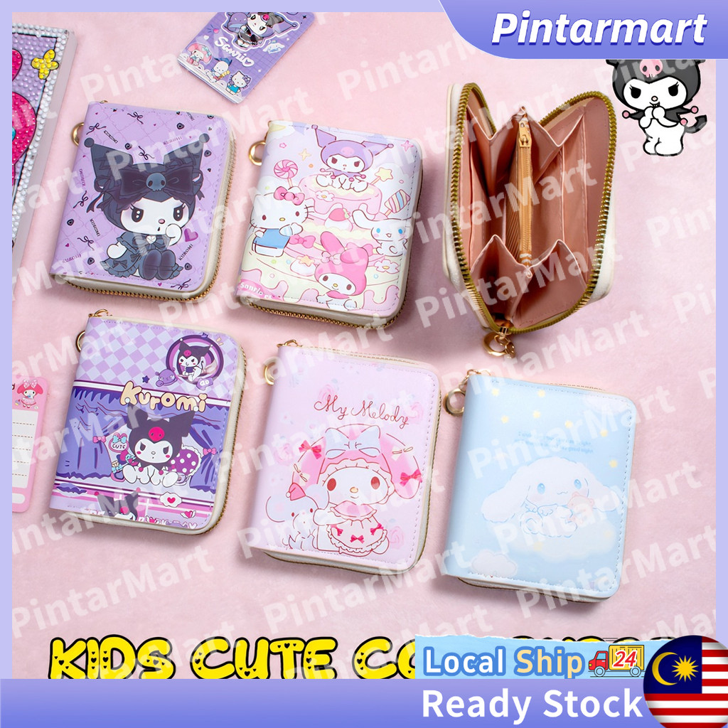 Kuromi Wallet Girl Sanrio Melody Cinnamoroll Coin Purse Mini Zip Short Wallet For Kids: Cukup Praktikal untuk Dompet Sek