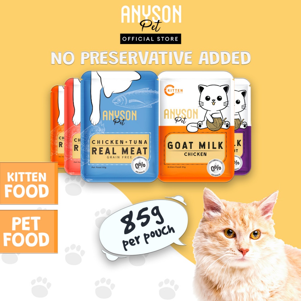 [1 Pouch] Anyson Pet Wet Pouch Cat Food (85g) - Chicken/Tuna/Salmon/Prawn + Cat Grass Makanan Kucing