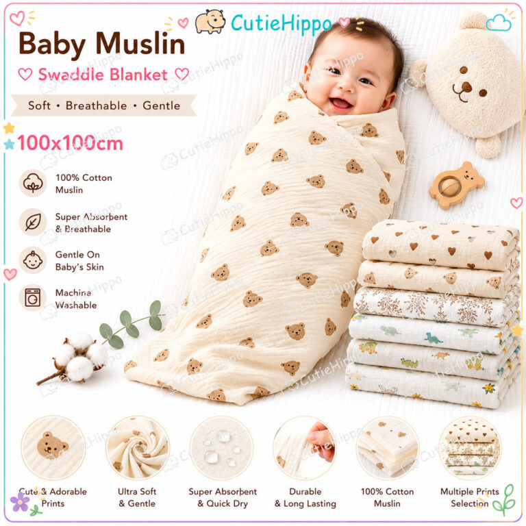 100x100 Newborn Baby Muslin Swaddle Kain Bedung Baby Towel Blanket Kain Selimut Napkin Lampin Baby Blanket Baby Swaddle