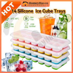 14 Holes Silicone Ice Cube Trays With Spill-Resistant Removable Lid