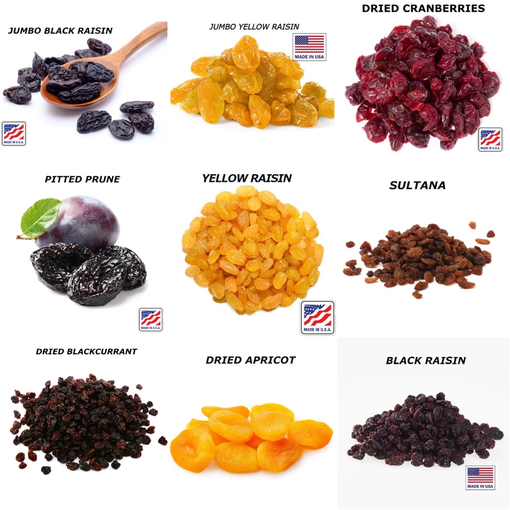 250g: 500g Jumbo / NORMAL YELLOW dan BLACK RAISIN: Strawberry: CRANBERRIES: APRICOT: SULTANA