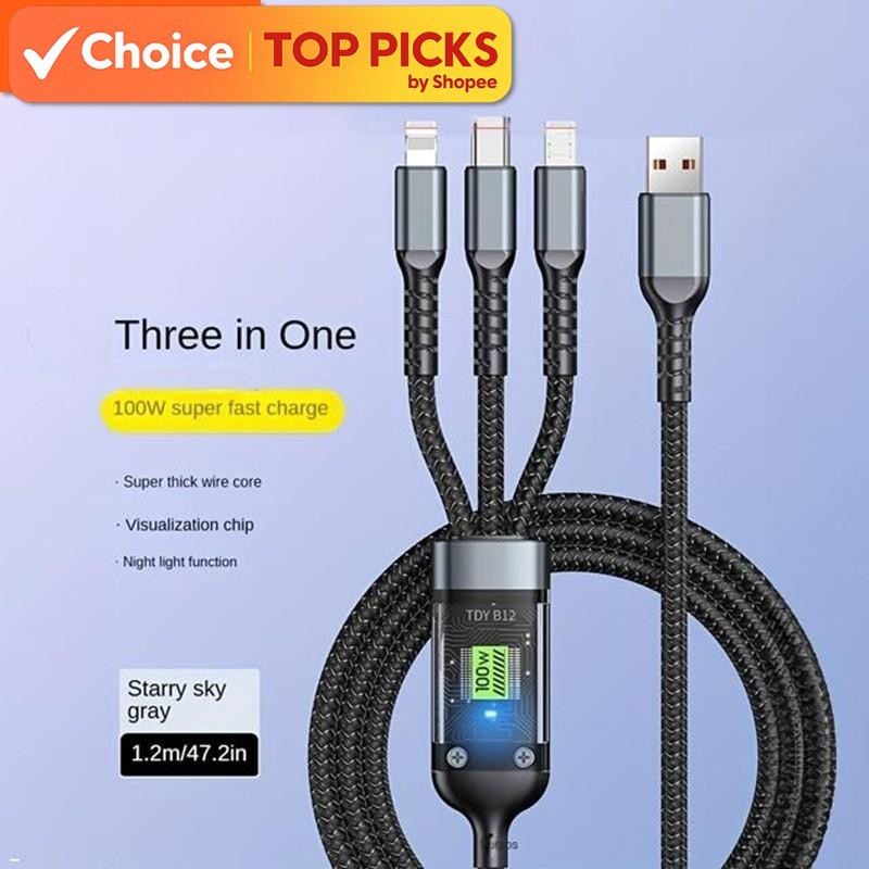 Type-C: Semak Fakta dan Prestasi 3-in-1 Super Speed Cable 100W–USB sebelum Beli di Shopee