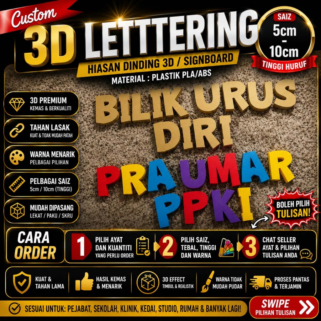 3D Lettering dan Numbering: Hiasan Dinding, Signage dan Pilihan Warna