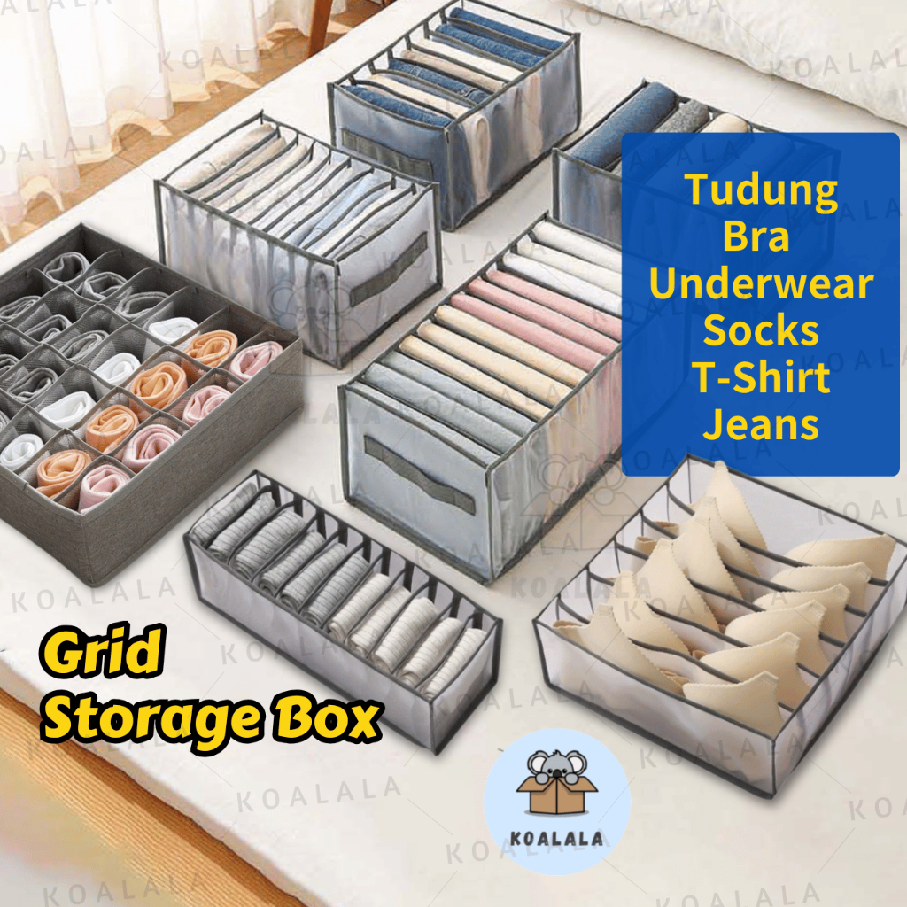 Kotak Penyimpanan Baju, Seluar dalam dan Tudung 6 Hingga 11 Grid