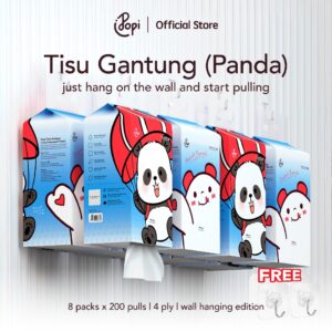 8 Pek Popi Tisu Gantung Panda 4 Lapisan untuk Kegunaan Harian