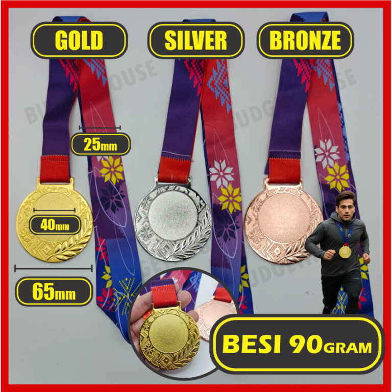 90gram Free Design METAL Medal Both Side Sticker Medal Besi With Ribbon