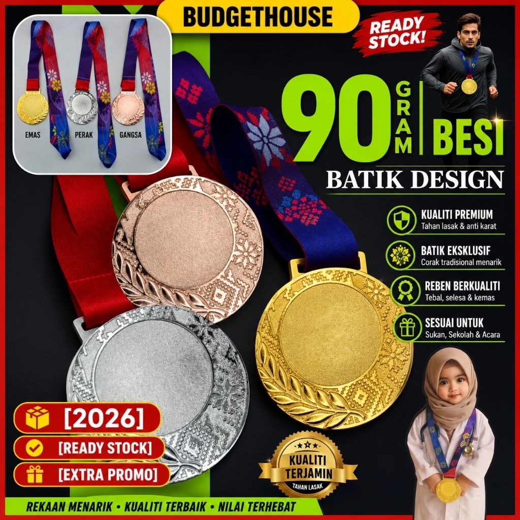 90gram Free Design METAL Medal Both Side Sticker Medal Besi With Ribbon