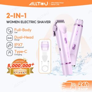 ALLTOU Women Electric Shaver 2-In-1: Ciri Pemangkas Bulu Zen Sukar Sakit IPX7