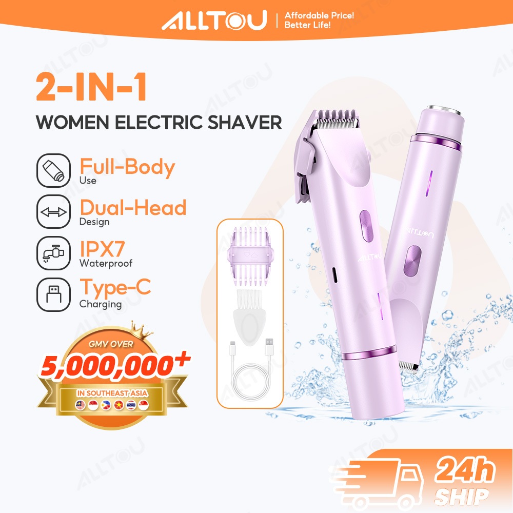 ALLTOU Women Electric Shaver 2-In-1: Ciri Pemangkas Bulu Zen Sukar Sakit IPX7