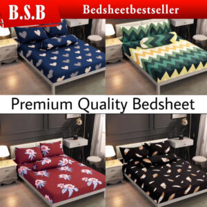 B.S.B #1 Premium Quality Bedsheet 4in1 King Queen/2in1 Single Cotton Fitted Bedsheet Set
