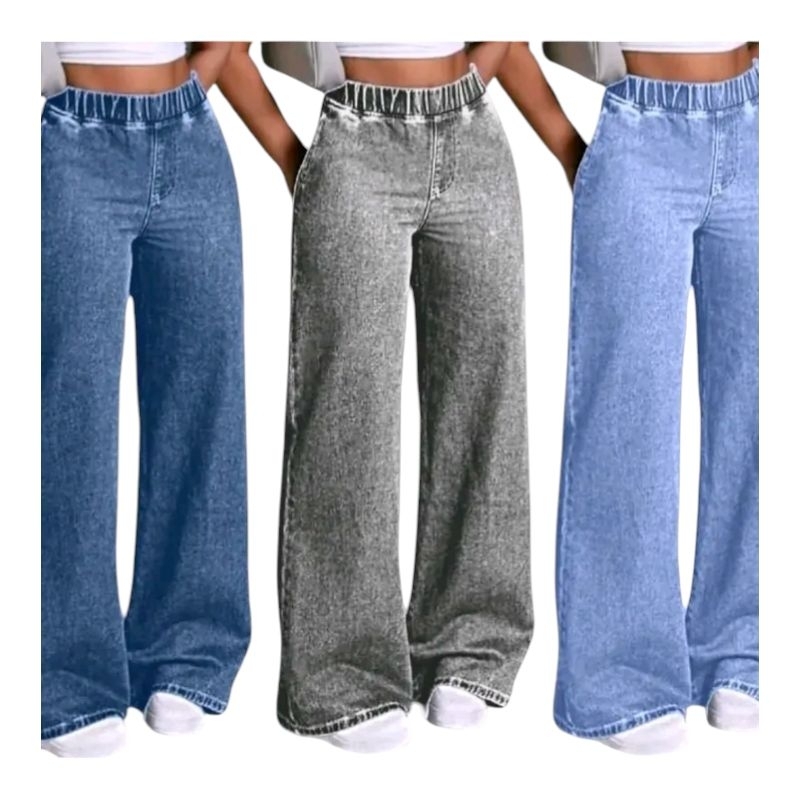 Baggy Elastic atau Pinggang Getah Wide Leg Jeans 26-46 Ready Stock