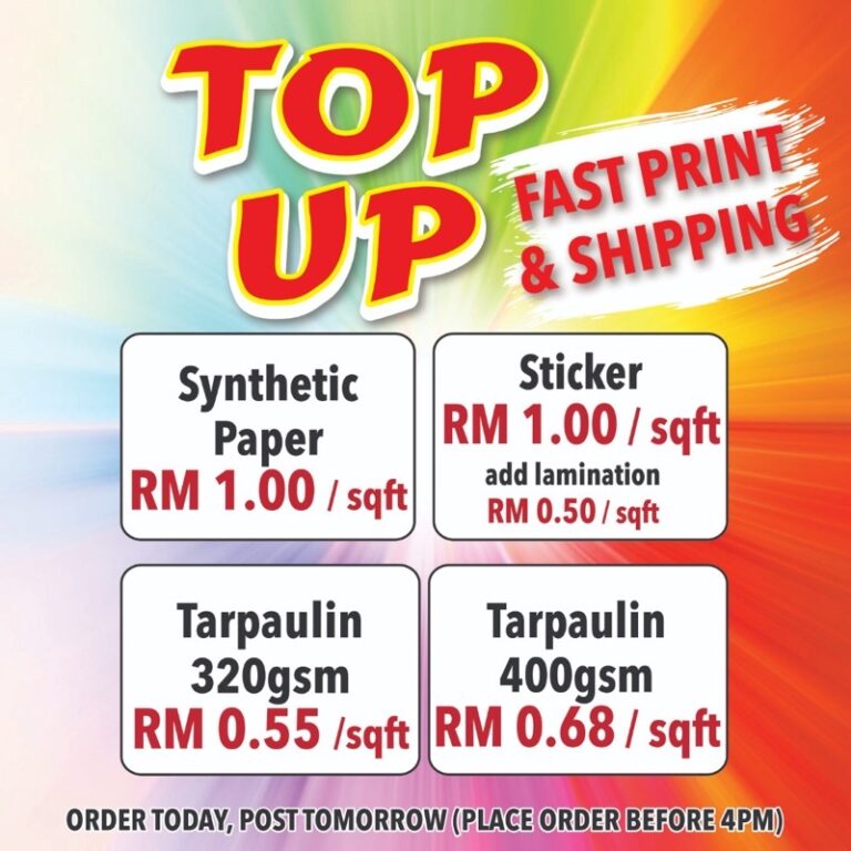 Banner, Bunting, Sticker dan Lain-Lain Perkhidmatan Cetakan dan Top Up