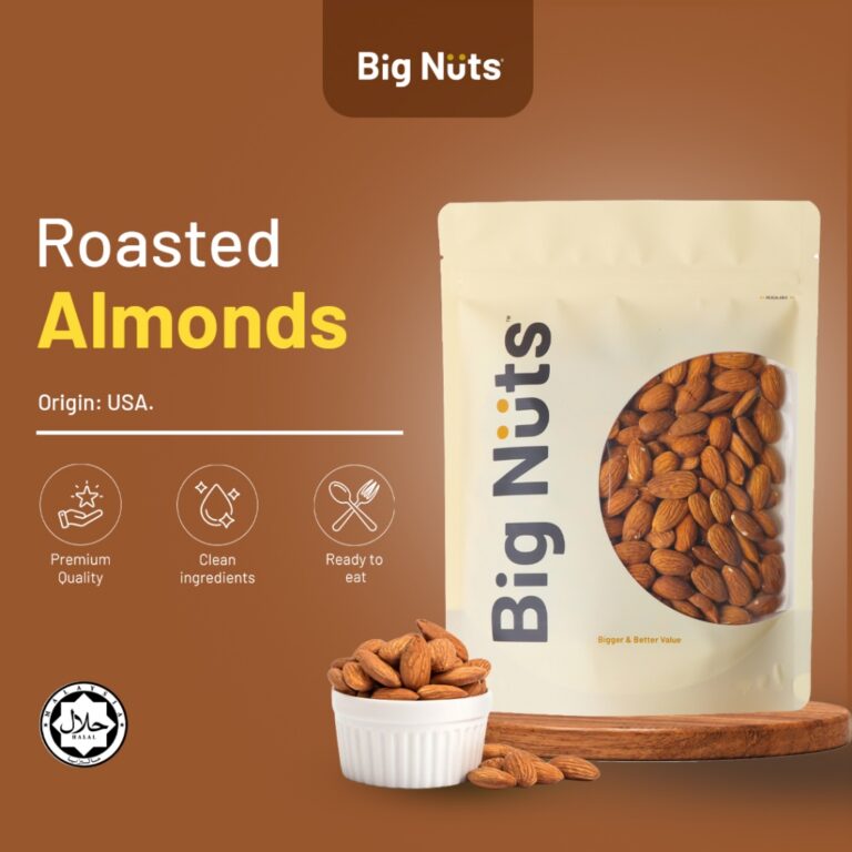 Big Nuts Lightly Roasted Almond Nuts Unsalted (180g/500g): Ciri dan Pilihan Snek Sihat