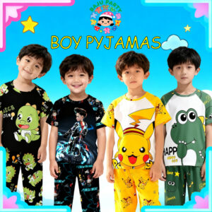 BOY Short Sleeves Kids Cartoon Pyjamas Baju Tidur Cotton Budak Lelaki Sleepwear Set