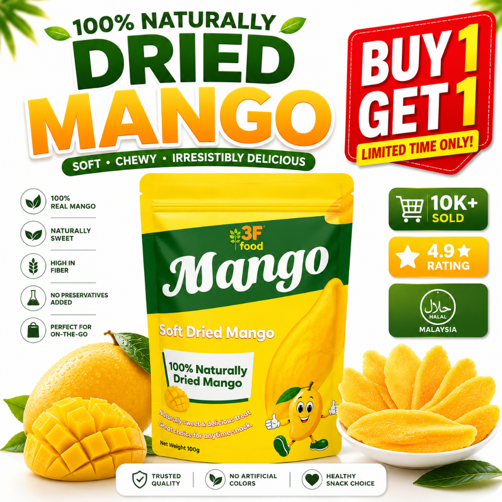BUY 1 GET 1 Soft Dried Mango Chewy Sweet Natural Snack 芒果干: Rasa Mangga Semula Jadi yang Kenyal