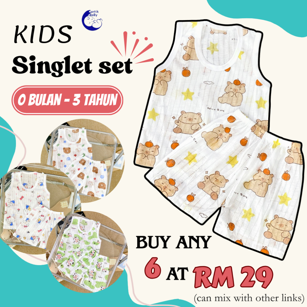 CantikBaby Baju Singlet Bayi Newborn Hingga 2 Tahun untuk Cuaca Panas