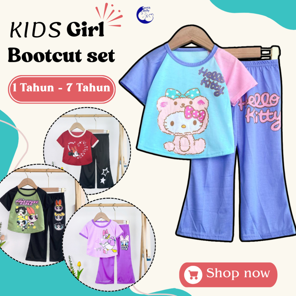 CantikBaby Crop Top dan Bootcut Set untuk Baju Budak Perempuan