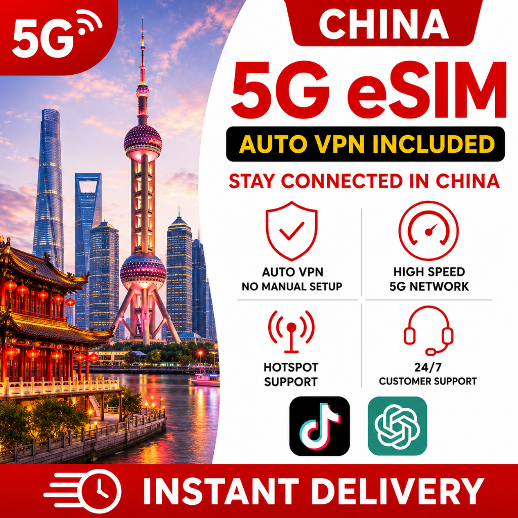 Semakan China 5G eSIM Auto VPN: Had Data, VPN dan Cara Aktif