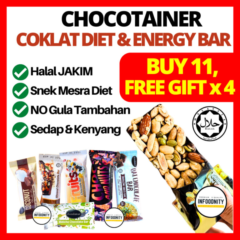 CHOCOTAINER Energy Bar No Sugar Free Dark Chocolate Halal Pilihan Snek Sihat Tanpa Gula