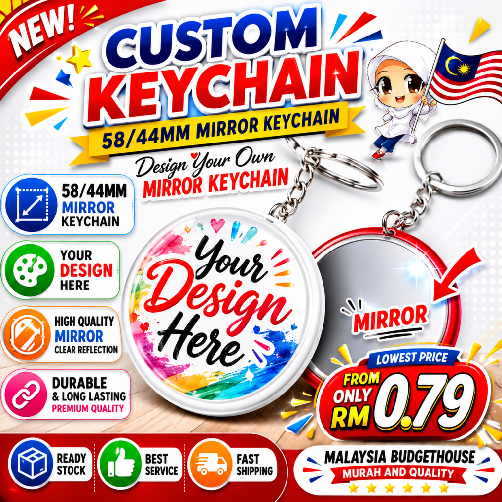 Custom Button Badge Keychain Mirror Printed Personal Keychain with Mirror Gift Keychain Mirror DIY Keychain Mirror