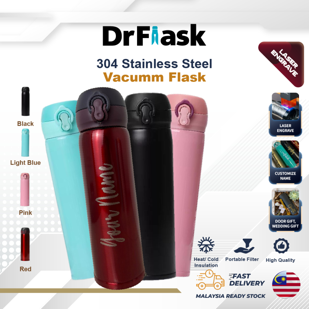 DrFlask HADIAH PINTU BOTOL Tahan Air Panas TERMOS 500ml 304 SUS: Pilihan BOTOL Minimalis dengan Ukiran Laser