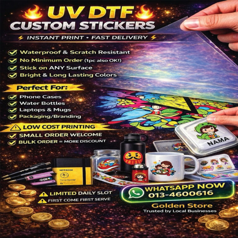 DTF dan UV DTF CUSTOM PRINTING untuk Tempahan Pukal