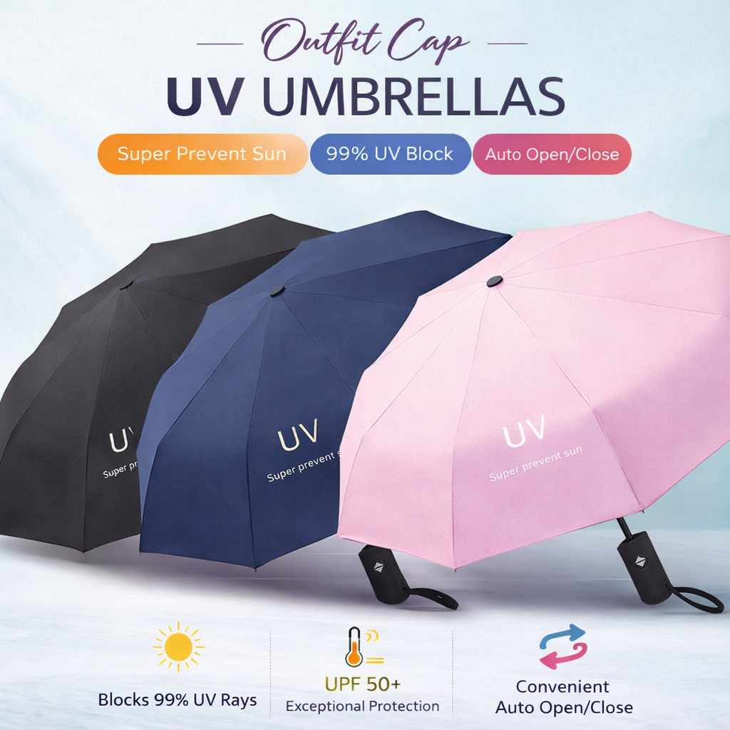 Payung Lipat Automatik UV Fashion: Perlindungan Hujan dan Panas Satu Tangan