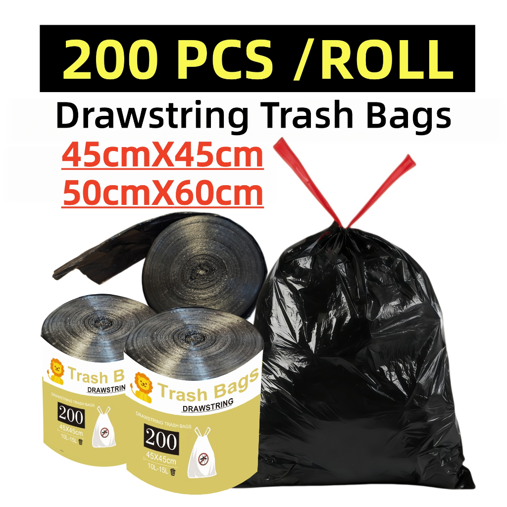 Plastik Sampah HDPE Bertali 200Pcs [10L-18L] 45X45cm / 50X60cm Extra Tebal