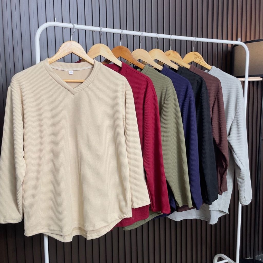 In Malaysia Pleated V Neck Long Sleeve Shirt Blouse Potongan Curve Anti Kedut Kain Ironless