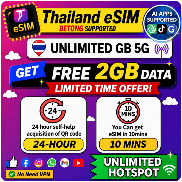 Jtrav eSIM Thailand untuk Pelancongan 1 Hingga 15 Hari