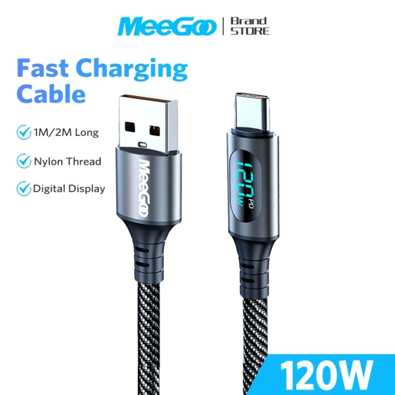 Kabel Pengecas Pantas MeeGoo 120W Nylon Braided dengan Paparan Digital