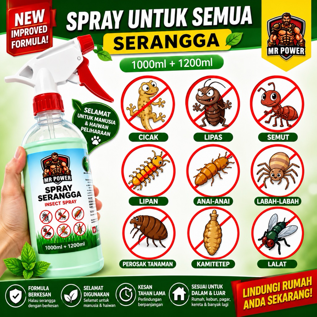MR Power Insect Repellent Spray: Kawalan Serangga dan Perosak Rumah