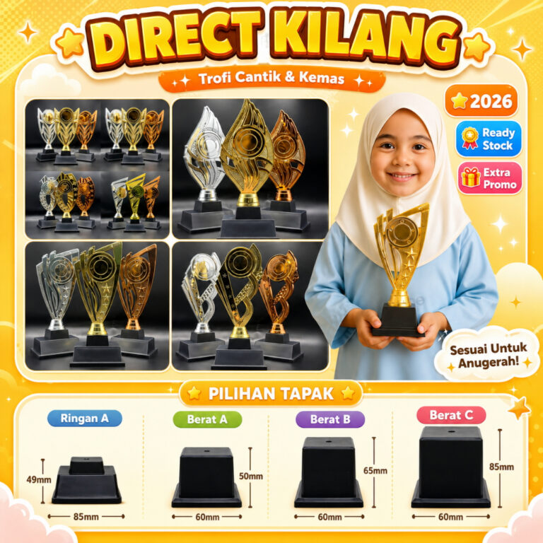 Plastic Trophy Piala Free Design Sticker Medal Hadiah Sukan Award: Pilihan untuk Majlis dan Kejohanan