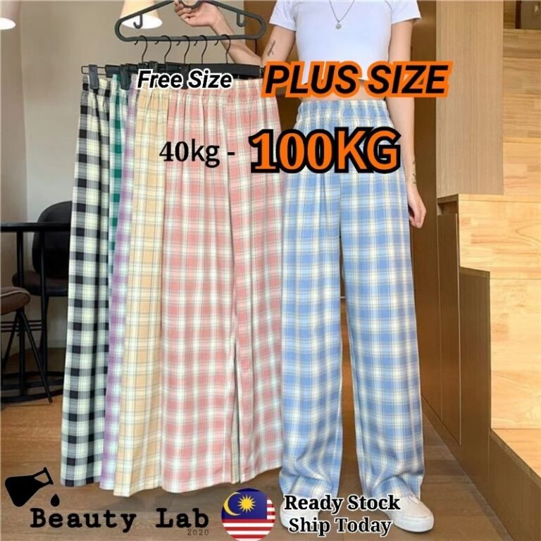 Plus Size 40-100kg Wide Leg Plaid Long Pants: Potongan, Saiz dan Kesesuaian Gaya Harian