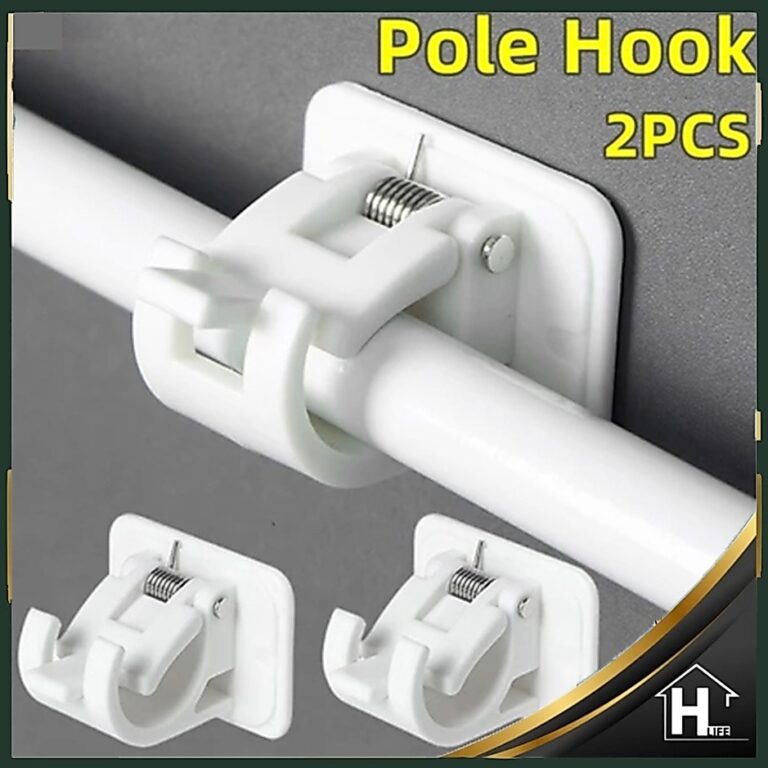 2 Pcs Curtain Rod Shelf Bracket Nail-Free Adjustable Holders Self Adhesive Wall Hooks
