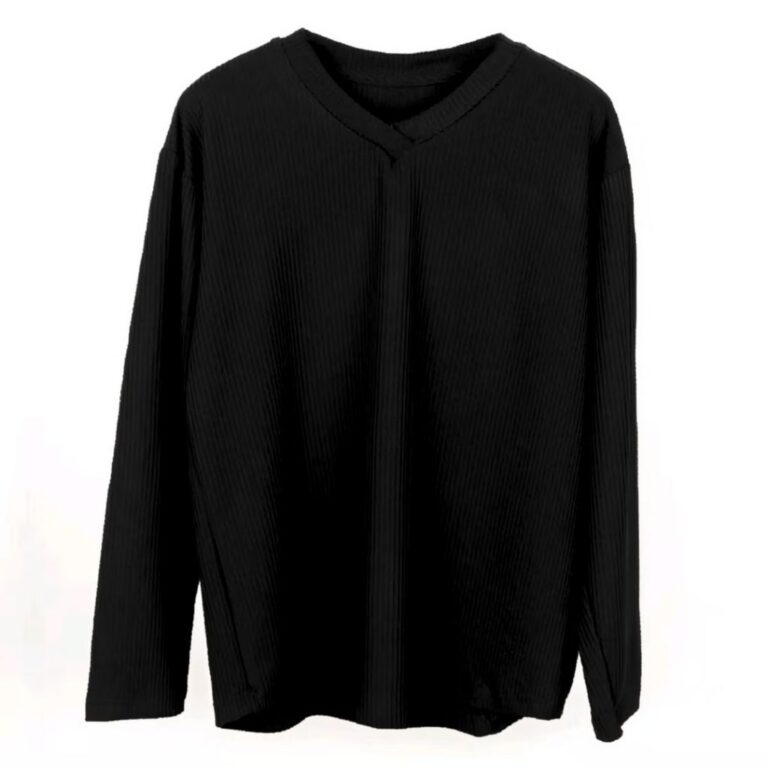 In Malaysia Pleated V Neck Long Sleeve Shirt Blouse Potongan Curve Anti Kedut Kain Ironless