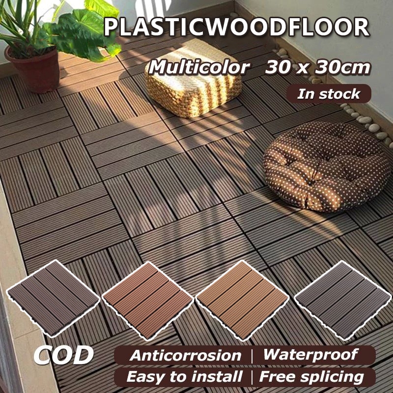 Plastic Floor Wood Brown Design Lantai Papan Kayu Plastik untuk Hiasan Taman dan Balkoni