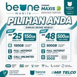 SIMKAD BEONE MOBILE COVERAGE MAXIS Pelan Bulanan 150GB