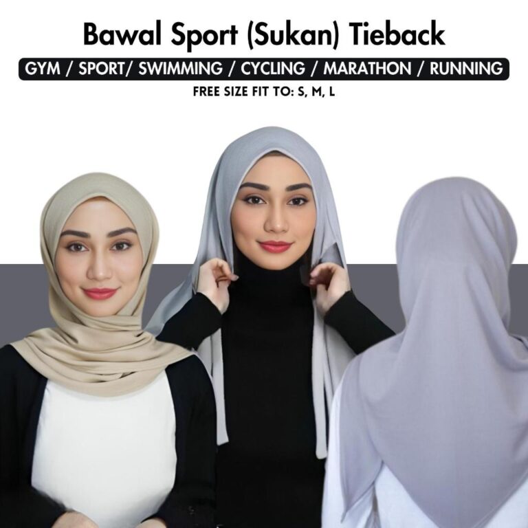Tudung Sports Bawal Sukan Tie Back Instant Tali Floise Ironless