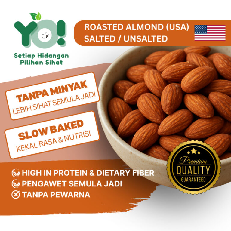 YoHealthy Roasted Almond Nut SALTED / UNSALTED: Pilihan Snek Badam Panggang TANPA Minyak