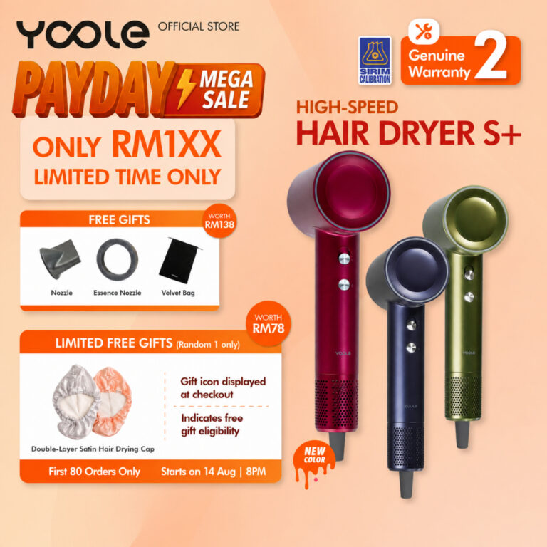 YOOLE High Speed Hair Dryer S+: Pengering Rambut 110K RPM Berteknologi Plasma