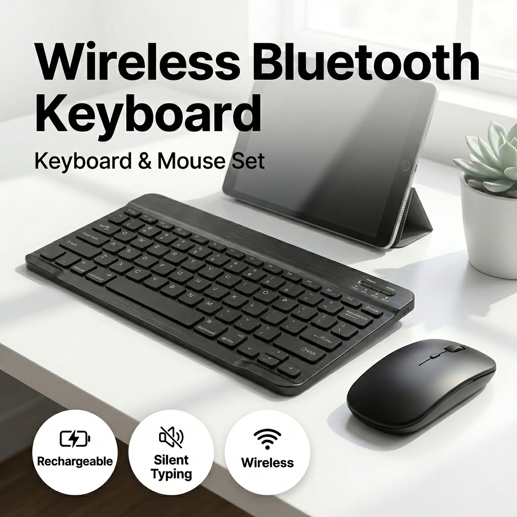 Set Papan Kekunci dan Tetikus Mini Bluetooth 10 Inci untuk Peranti Mudah Alih