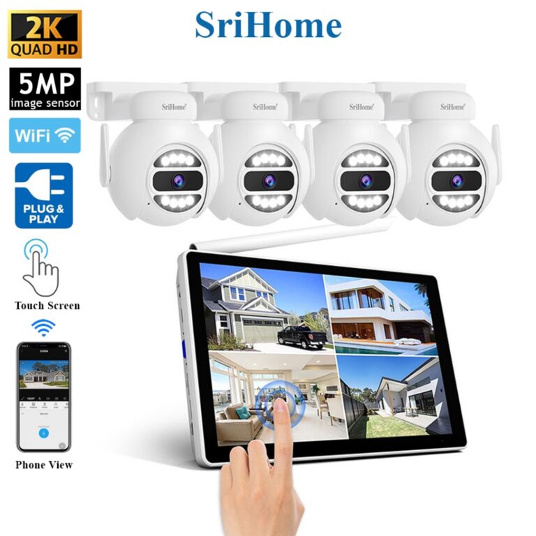 Sistem CCTV WiFi SriHome NVS010-IPC047 dengan Skrin Sentuh 10.1 Inci dan Kamera 5Mp PTZ