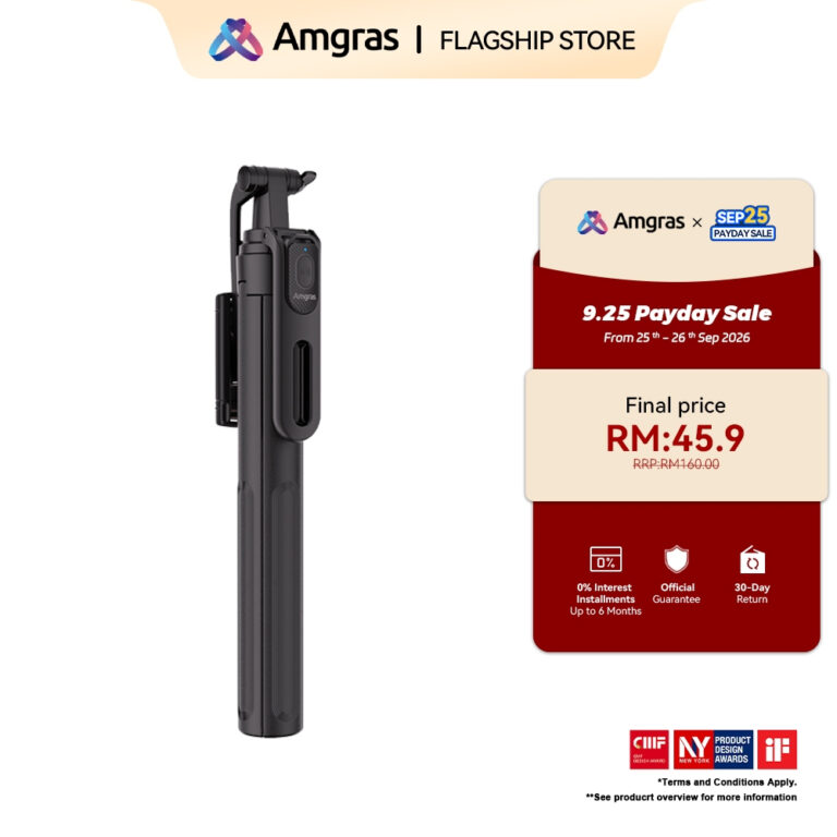 Amgras Tripod S02: Ciri, Ketinggian 1750mm dan Fungsi Kawalan Bluetooth