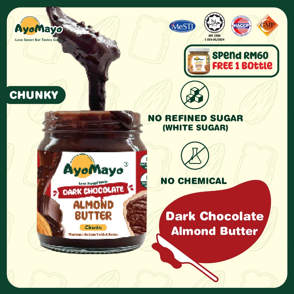 AYOMAYO Dark Chocolate Almond Butter Spread: Pilihan Sapuan Rendah Gula dan Vegan